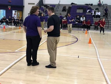 Juniors Ryan Butler and Carson Thieret officiating a bocce match.