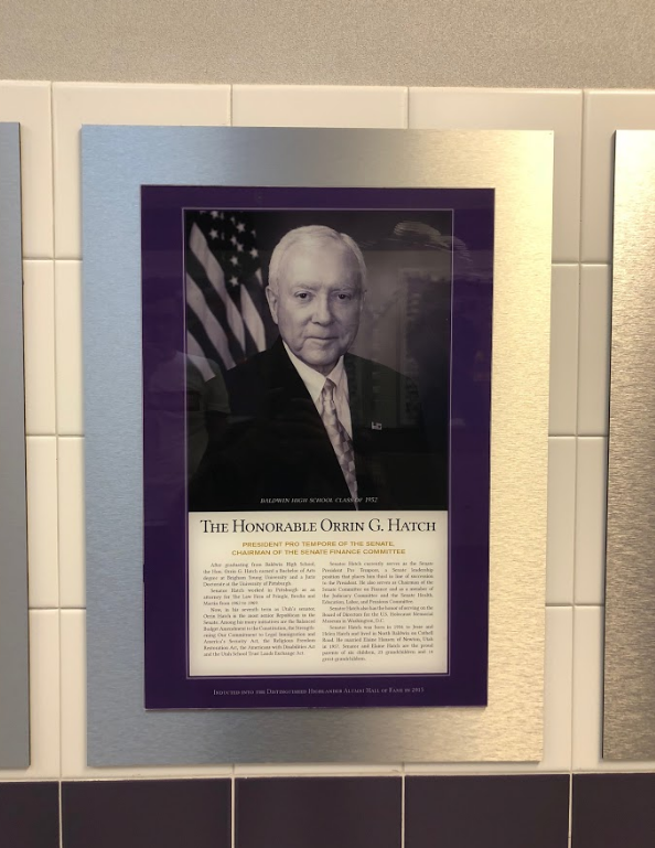 Senior Julia Gaetano began a petition to have Sen. Hatch removed from Baldwin’s Distinguished Highlander Alumni Hall of Fame posted outside the gymnasium.