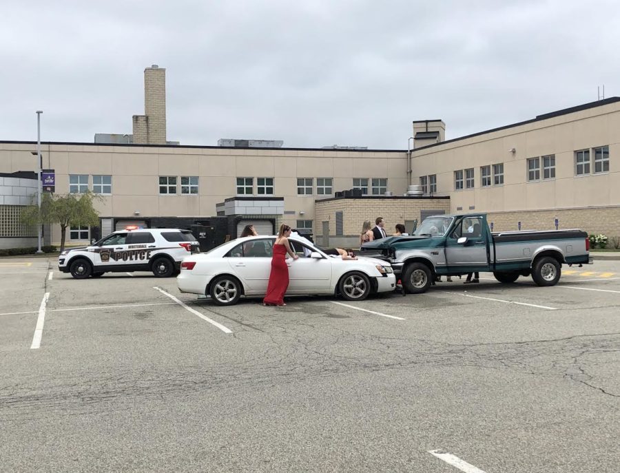 Student actors participate in the Mock Crash program, an event designed to encourage safe driving.