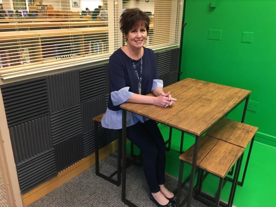 Librarian Briggetta Del Re is excited for the opportunities Studio B provides for students. Studio B encourages students to record and produce podcasts.