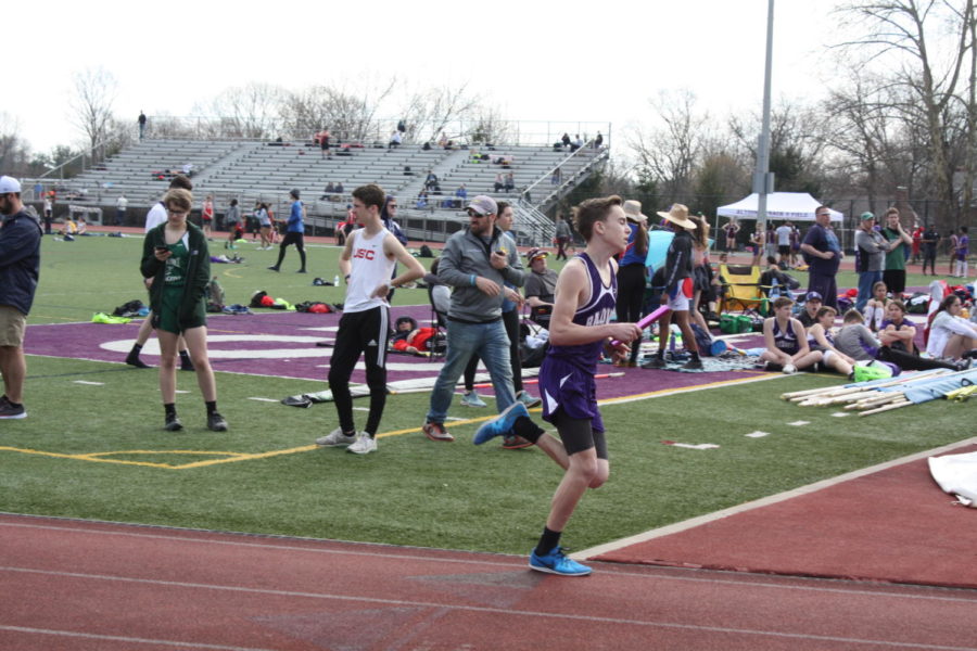 Freshman Bobby Konesky competes in the 4x800 relay. This years team involves several strong freshmen. 