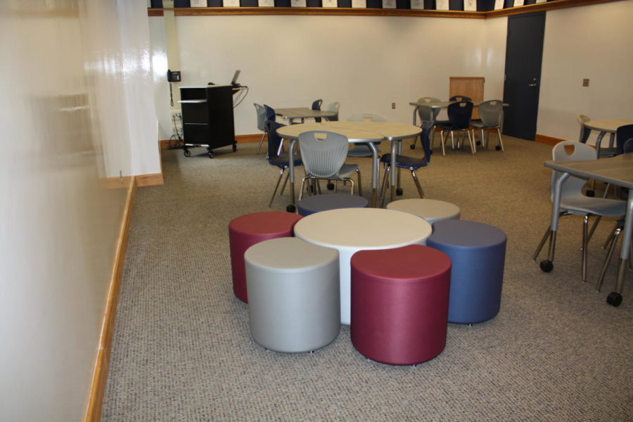 The butterfly stools are easy to move for collaborative learning. 