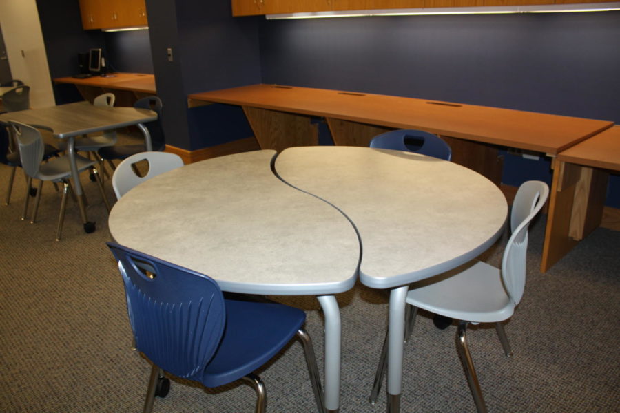 The tables fit together and pull apart to fit the needs of the learning group. 