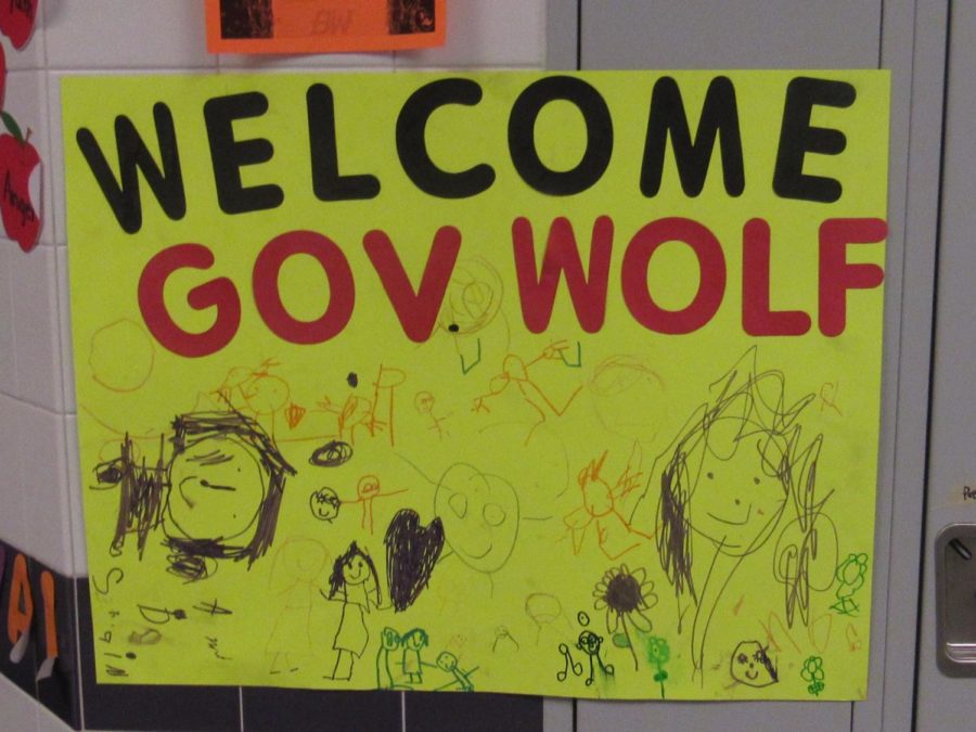 Head Start students created signs to welcome Wolf.