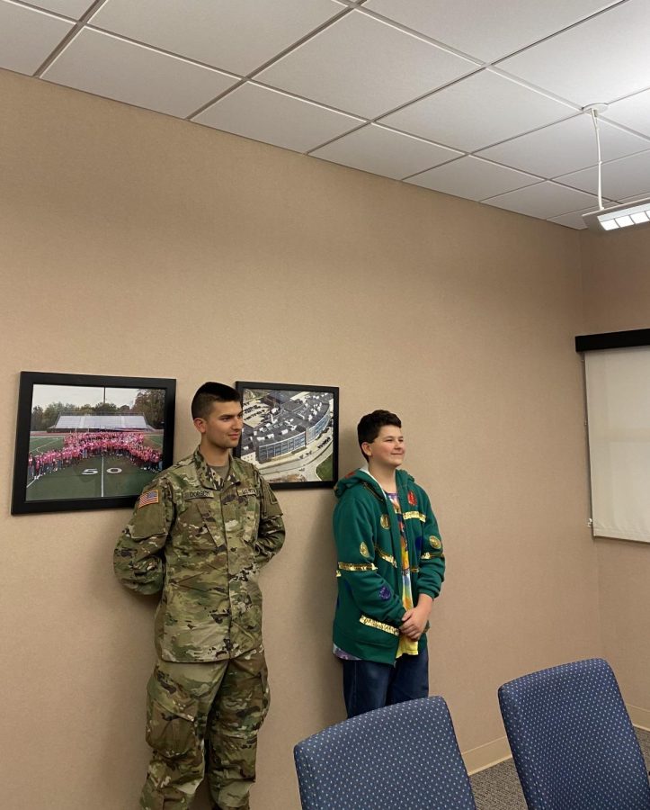 Class of 2019 grad Liam Dorsch, who is in the Army, surprised his freshman brother, Alex, by showing up at the high school today.