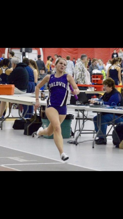 Baldwin senior Tori Tamborino competes in an indoor track meet.