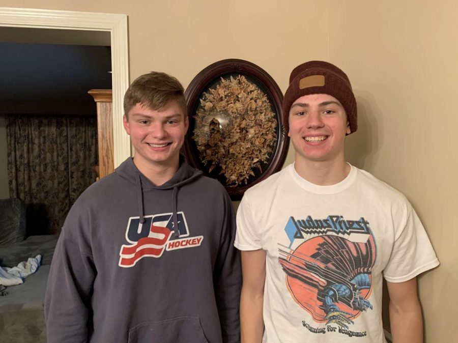 Trevor Belak (left) and his brother, Dylan, are key members of the Baldwin ice hockey team.