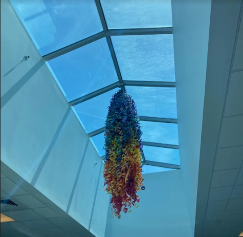 After months of work and planning, the National Art Honor Society has installed a sculpture inspired by the artist Dale Chihuly. It is hanging from the ceiling in the south entrance.