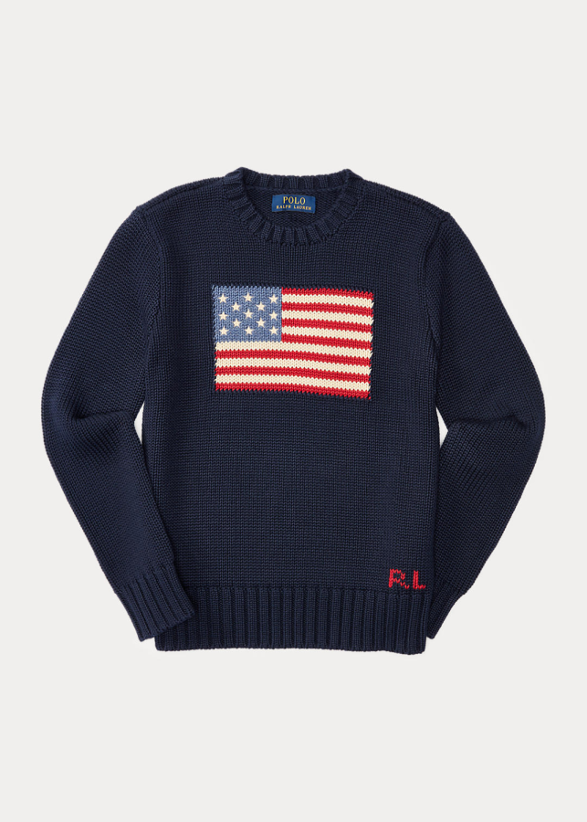One+essential+is+a+vintage+Ralph+Lauren+USA+flag+sweaters.