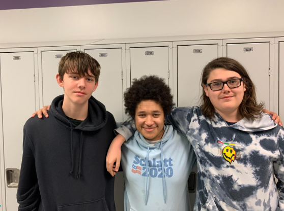 Freshmen Dylan Leondhardt (from left), Julian Marshall, and Mason Lewis placed second in the  Pennsylvania Personal Finance challenge. 