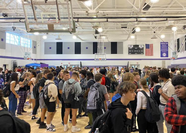 Students congregate in the small gym on Thursday for the Activities Fair.