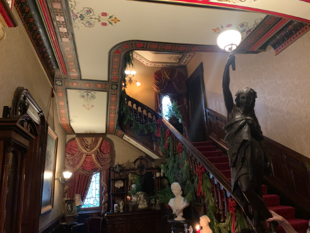 The grand staircase of 719 Brighton Road has a statue at the bottom which was a rejected design for the Statue of Liberty.