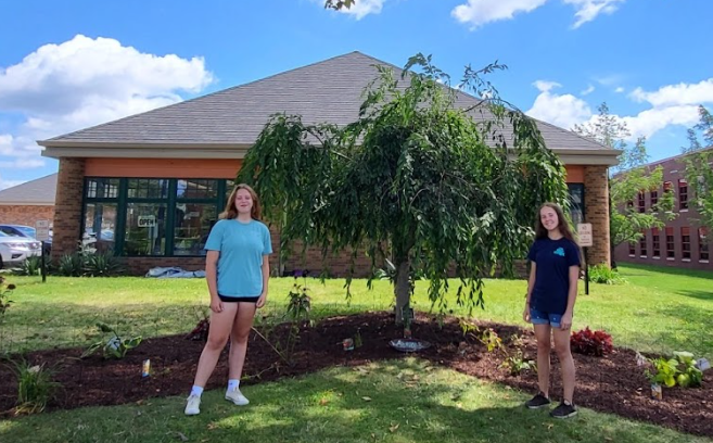 Lucy Smodic and Caitlyn Campbell created a bird and butterfly garden outside of the Brentwood Library. (Photo contributed by Lucy Smodic)