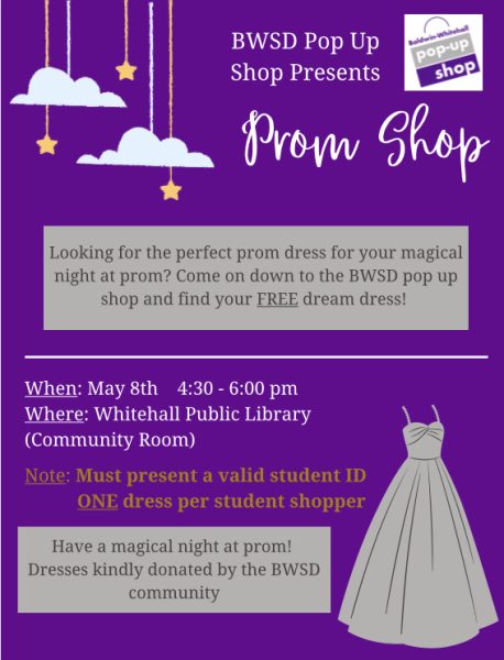 The BWSD Prom Shop will occur from 4:30 to 6 p.m. in the community room at the Whitehall Public Library.