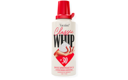 Resembling a can of whipped cream, Vacation Classic Whip Sunscreen is a unique way to keep your skin safe from the sun. Photo via Vacation®

