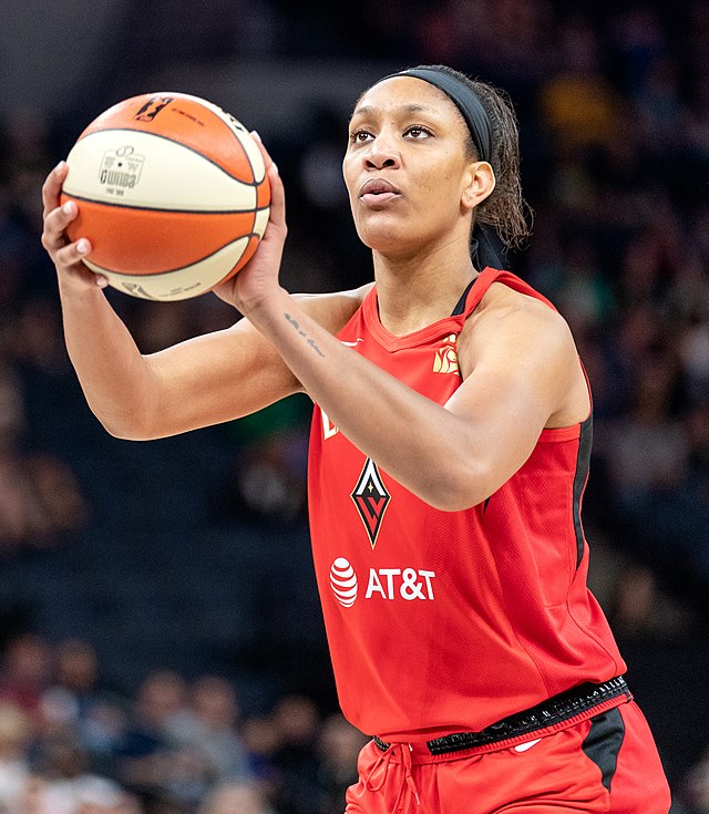 Veteran WNBA player A'ja Wilson wins MVP for her third time.  A’ja Wilson  by Lorie Shaull is licensed under  CC BY 2.0 DEED 
