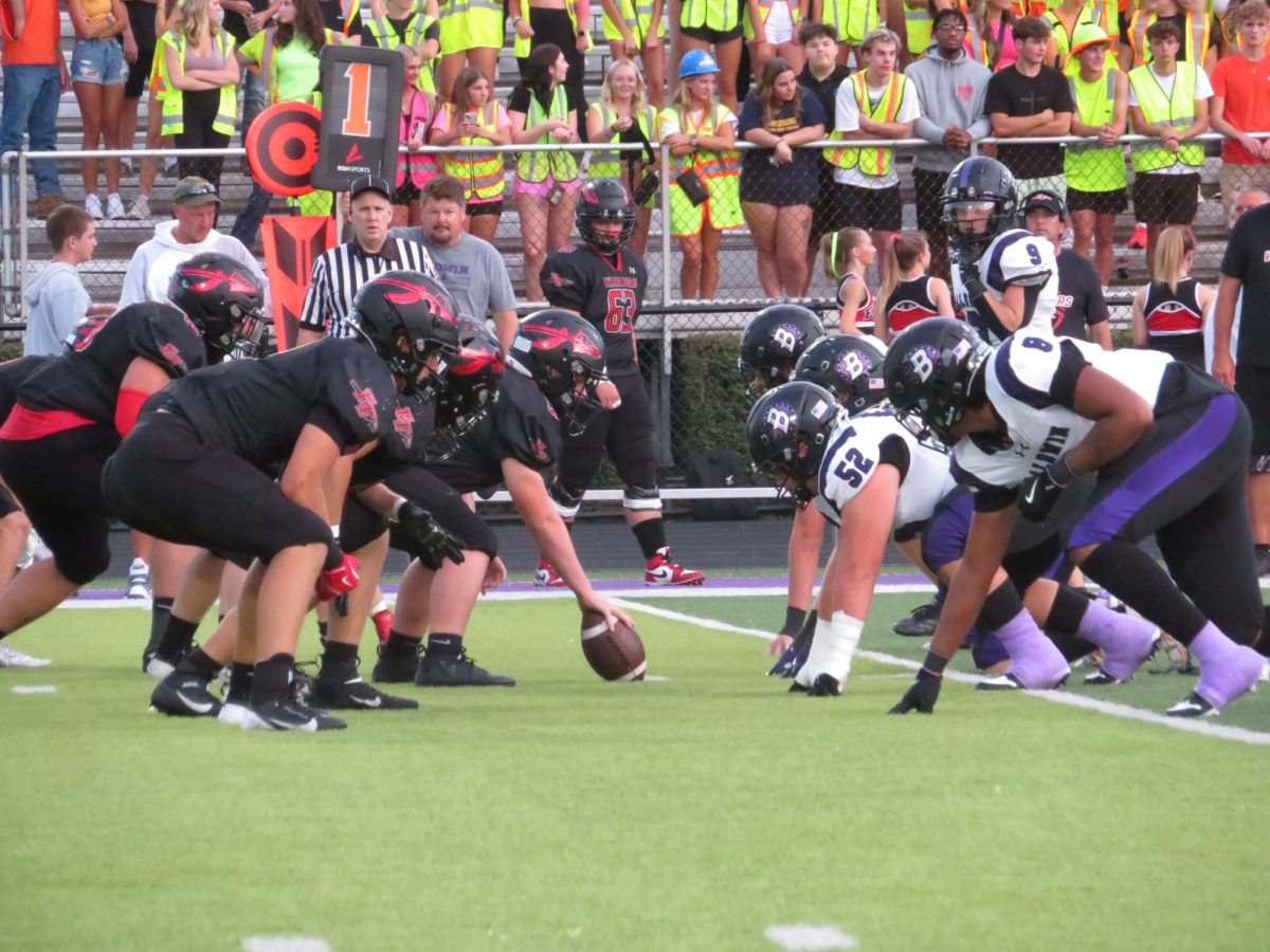 Baldwin lines up for a defensive play against Elizabeth Forward.