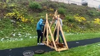 Fabrication and Engineering students have made trebuchets, a catapult-like device.