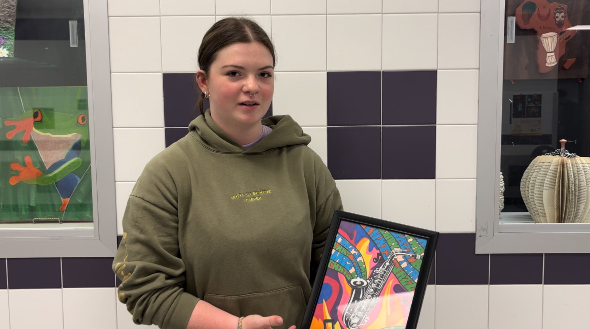 Senior Marley Murajda's artwork is displayed in an art showcase this month.