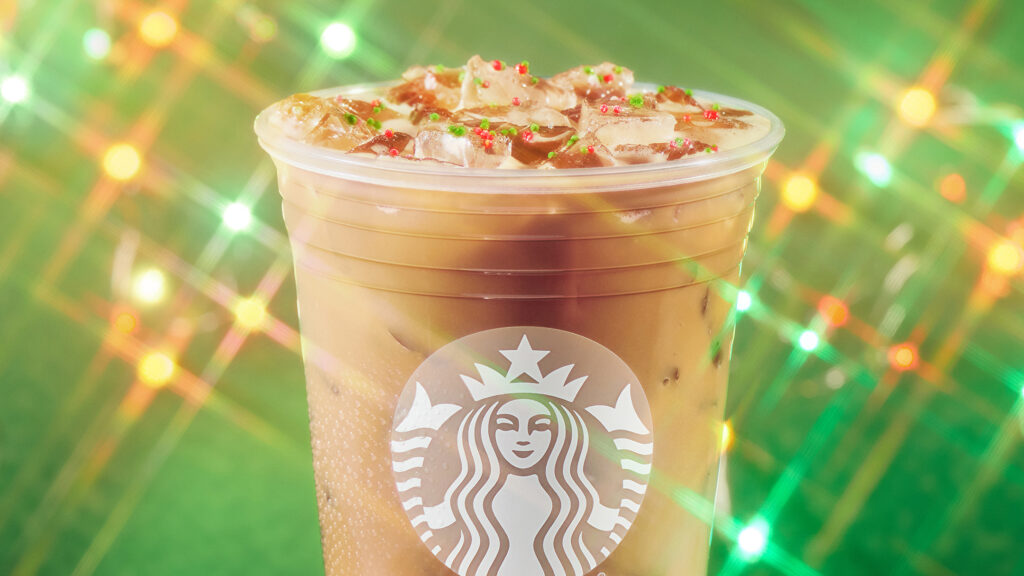 It’s a festive non-dairy favorite that tastes great both hot and cold. Photo via Starbucks.