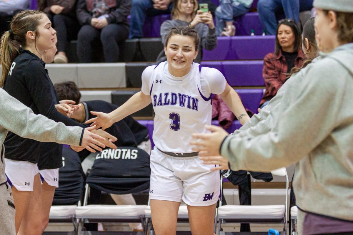 Senior Mary Vargo is introduced to the gym before the Bethel Park game.