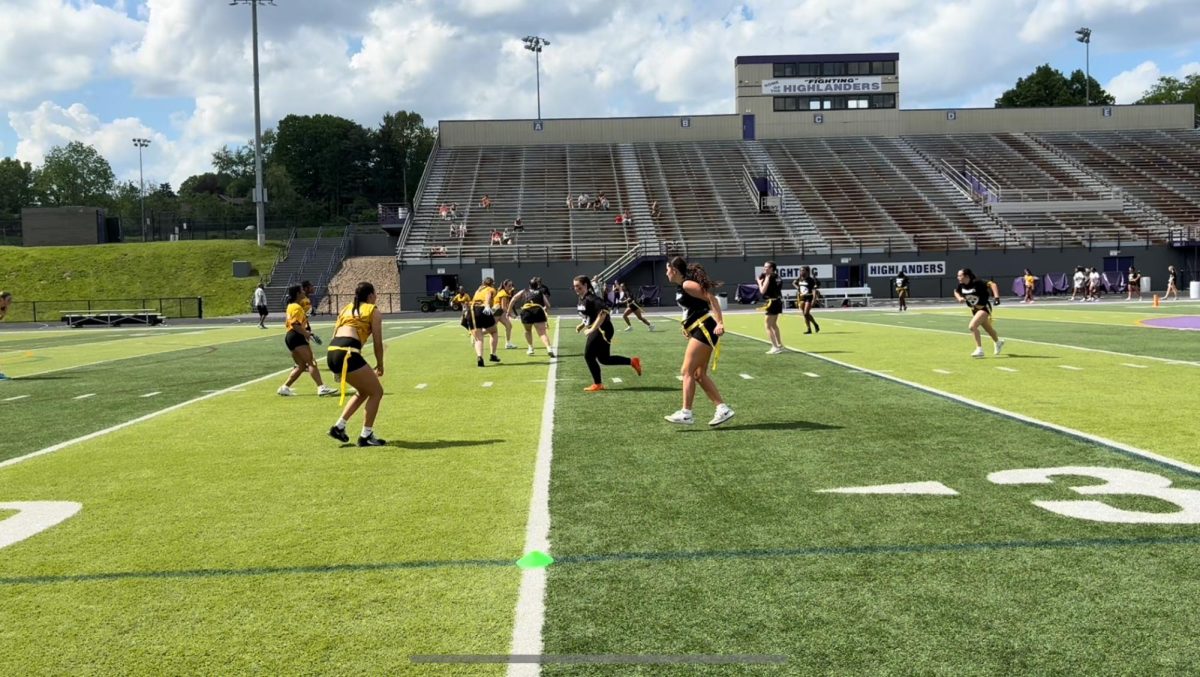 Baldwin flag football team players face off in a game earlier this month.