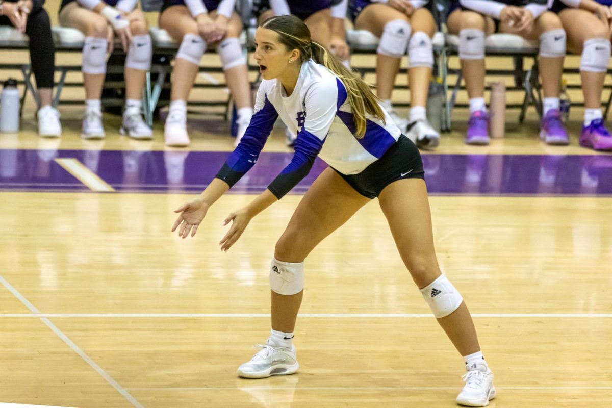 Senior Ashley Skowronski prepares to make a play against Mt. Lebanon.
