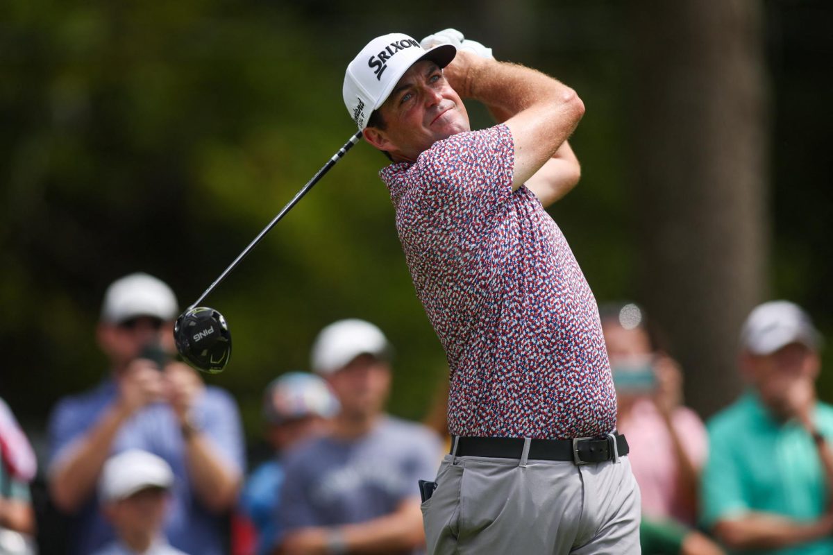Aug 24, 2025; Atlanta, Georgia, USA; Keegan Bradley plays his shot from the fifth tee during the final round of the TOUR Championship golf tournament. Mandatory Credit: Brett Davis-Imagn Images