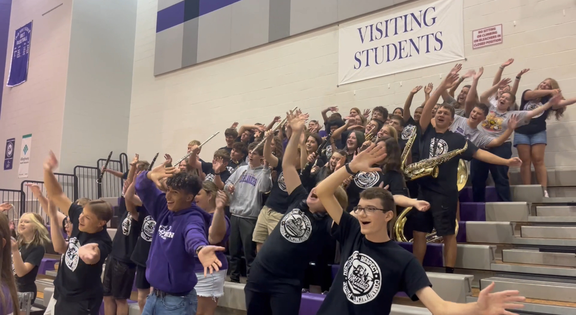 The band led students in the "rollercoaster" during the fall pep rally.