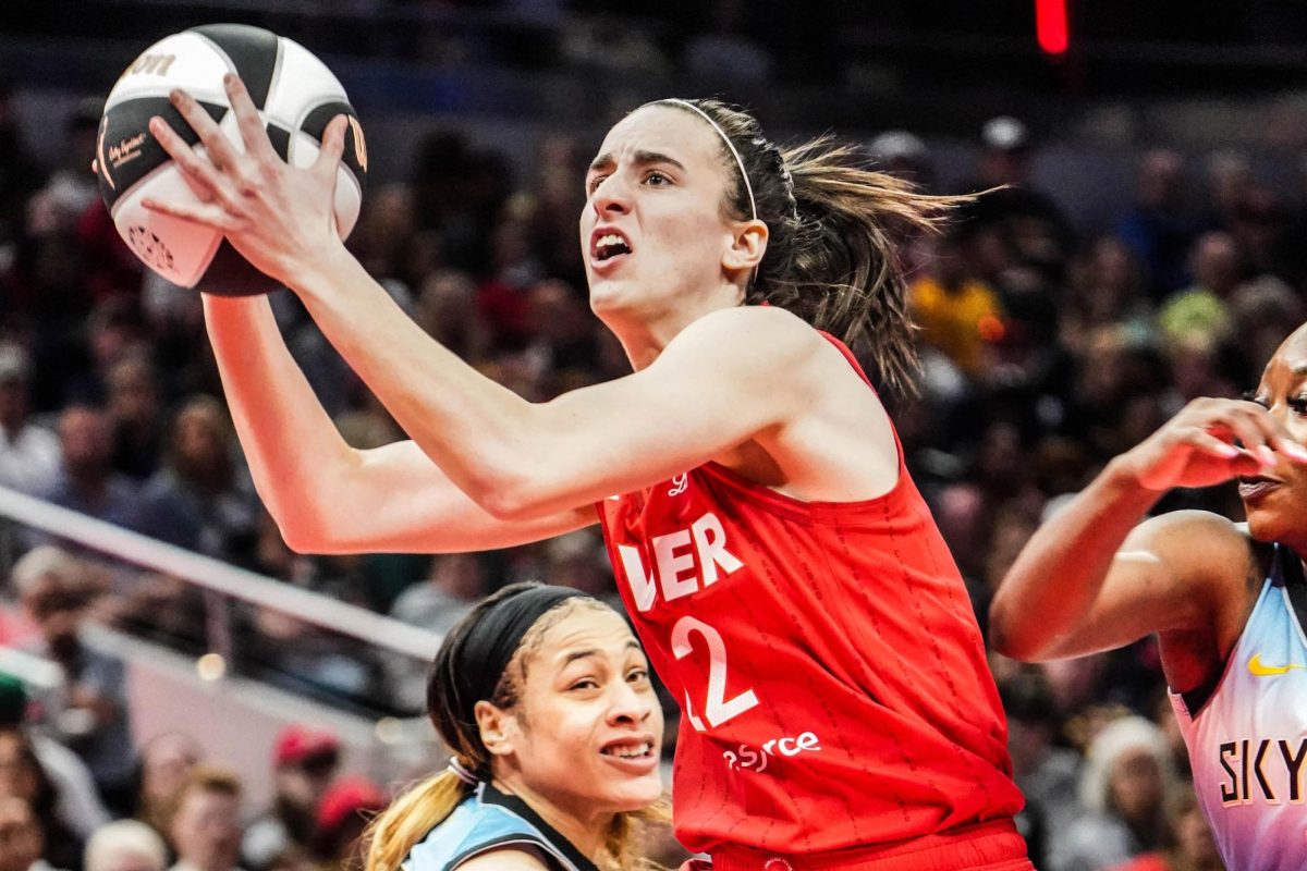 Jun 1, 2024; Indianapolis, Indiana, USA; Indiana Fever guard Caitlin Clark (22) drives to the basket against the Chicago Sky during a game at Grainbridge Fieldhouse. Mandatory Credit: Michelle Pemberton/INDIANAPOLIS STAR-USA TODAY Sports/ File Photo