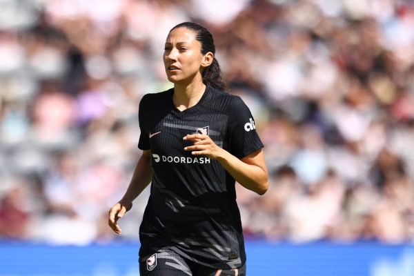 Sep 1, 2024; Los Angeles, California, USA; Angel City FC forward Christen Press (23) runs down the pitch during the second half against the Chicago Red Stars at BMO Stadium. Mandatory Credit: Jessica Alcheh-USA TODAY Sports