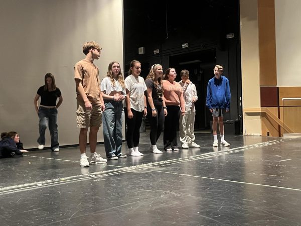 Cast members of the fall play rehearse for "The Neverland Project." Photo contributed by Brooke Manning