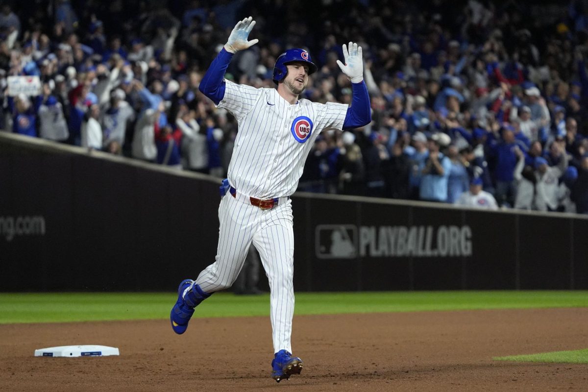 Oct 9, 2025; Chicago, Illinois, USA; Chicago Cubs right fielder Kyle Tucker (30) reacts after hitting a home run against the Milwaukee Brewers during the seventh inning for game four of the NLDS round for the 2025 MLB playoffs at Wrigley Field. Mandatory Credit: David Banks-Imagn Images