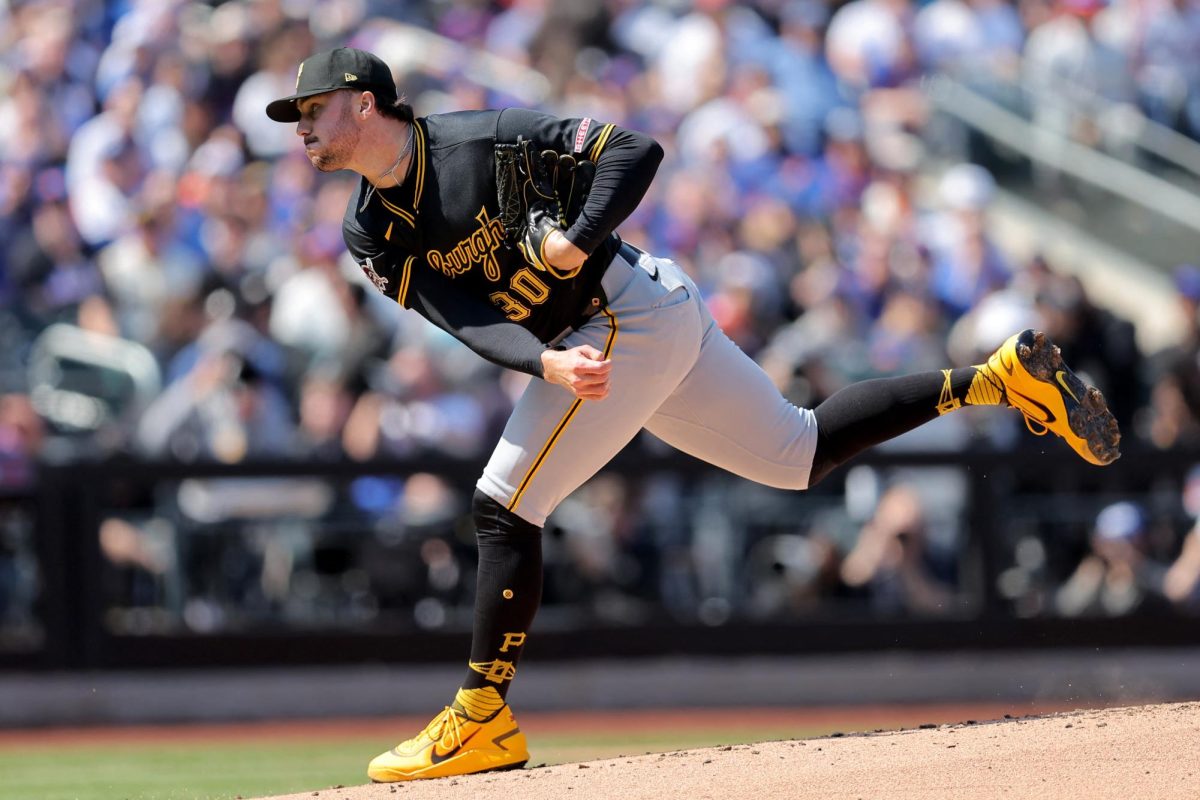 Mar 26, 2026; New York City, New York, USA; Pittsburgh Pirates starting pitcher Paul Skenes (30) follows through on a pitch against the New York Mets during the first inning at Citi Field. Mandatory Credit: Brad Penner-Imagn Images
