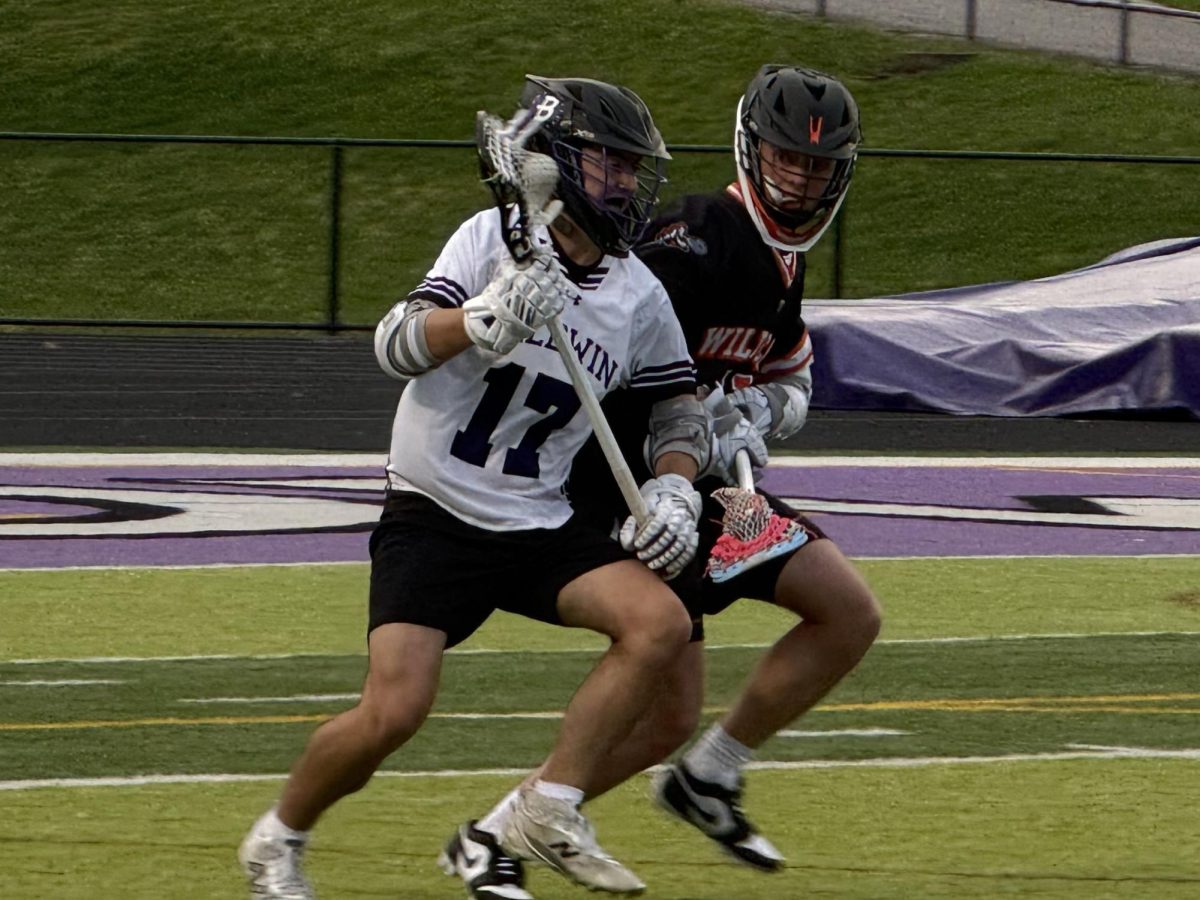 Freshman Nolan O'Malley is closely guarded by a player from Greater Latrobe.