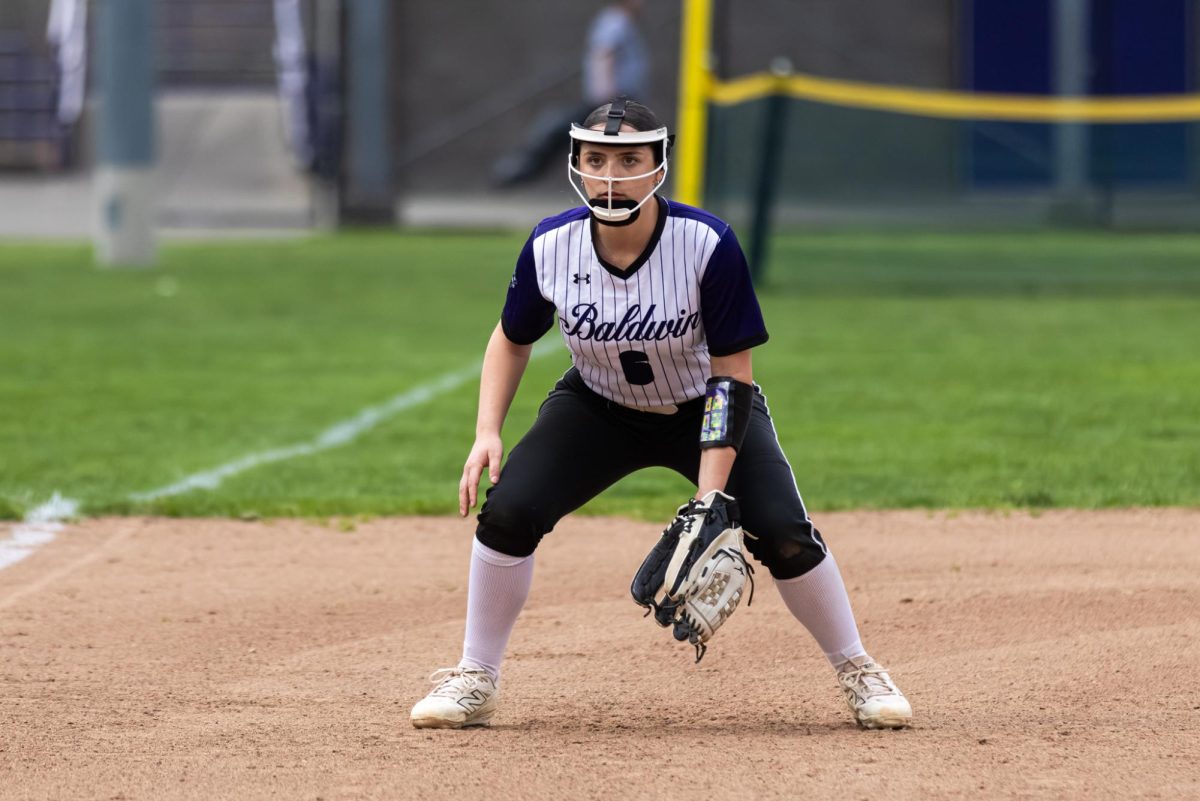 Sophomore Jules Ditoro prepares to make a play against Peters Township.