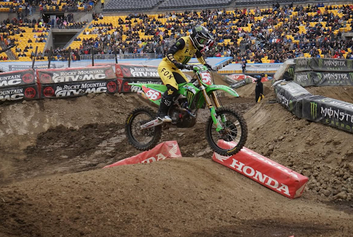 Seth Hammaker jumps a rhythm section inside Acrisure Stadium in Pittsburgh in 2025.
