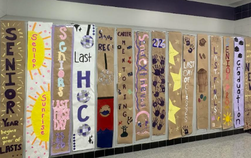 Senior posters decorate lockers for a festive addition to the hallway. 

