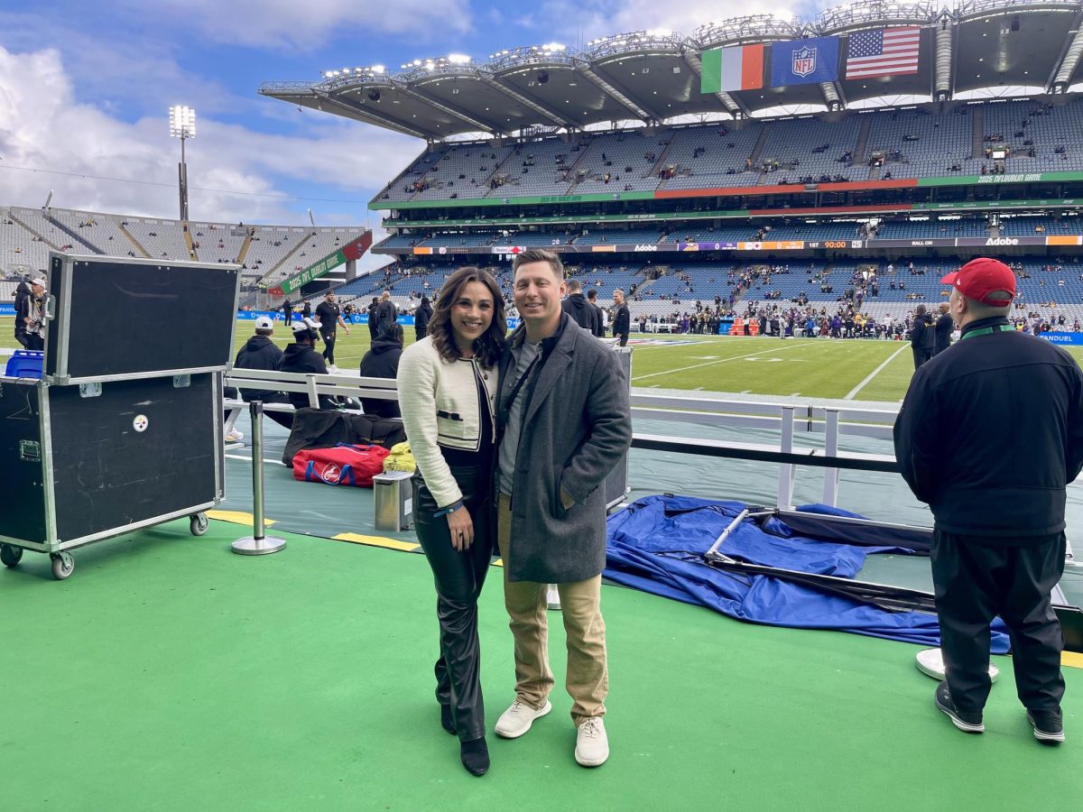 Jenna Harner and Mike DeFabo both got to cover the Steelers vs. Vikings game in Dublin in 2025. Photo via Mike DeFabo and Jenna Harner.
